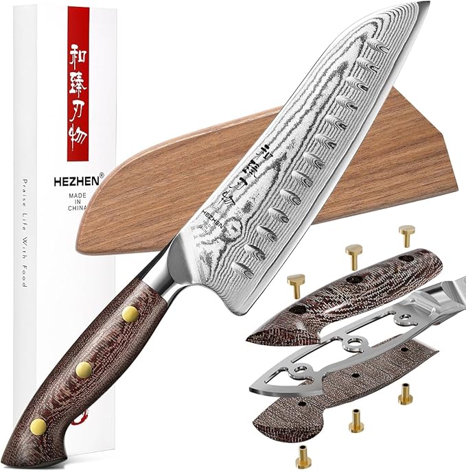 HEZHEN 8.3'' Damascus Chef Knife with Sheath – 67 Layers Damascus Steel, Ultra Sharp Professional Kitchen Knife for Home Cooking, Ergonomic Micarta Handle
