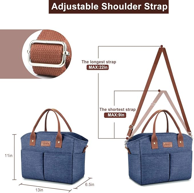 Lunch Bags for Women Insulated Thermal Lunch Tote Bag with Shoulder Strap Upgrade Large Lunch Box Container Drinks Holder for Adults Men Work Picnic Beach Park, Dark Blue