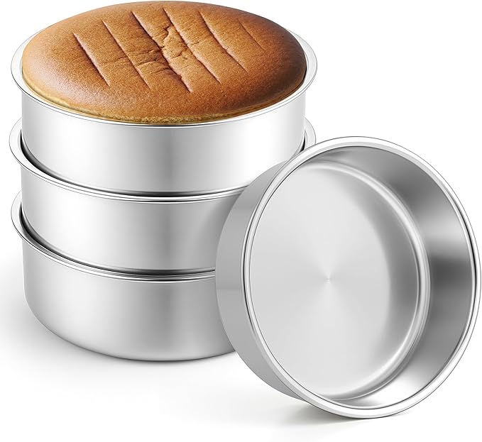 Leonyo Stainless Steel Round 8 Inch Cake Pans For Baking, 2 Pack