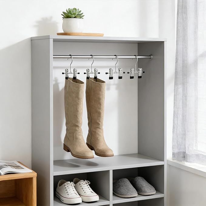 Adjustable Stainless Steel Shoe Rack Pants Folder Multi-Functional Portable Travel Laundry Washing Machine Rack Hooks Socks Clip Boot Hanger Set of 6