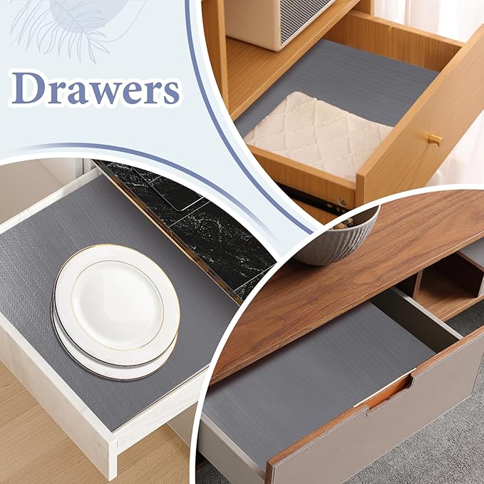 Drawer and Shelf Liner for Kitchen Cabinet: 23in X 20 Ft Non Slip Waterproof Shelf Paper Non Adhesive Refrigerator Liners Gray Easy Liners for Bathroom Cupboard with Knife Tape Measure