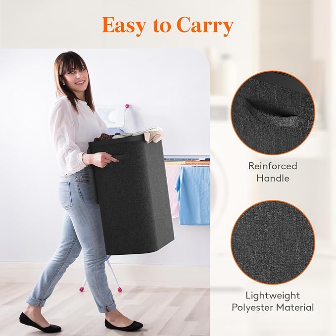 Lifewit 85L Large Laundry Basket with Lid, Laundry Hamper with Plastic Handles and Removable Bag, Foldable Tall Dirty Clothes Hampers for Laundry for Laundry Room, Bedroom, Bathroom, Dorm, Dark Gray