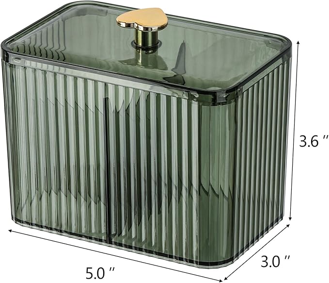 Tbestmax Qtip Holder Dispenser 3-Section Clear Cotton Swab/Pad/Ball Holder Container 3 Grids Bathroom Organizer Jar Cosmetics Storage for Vanity(Green)