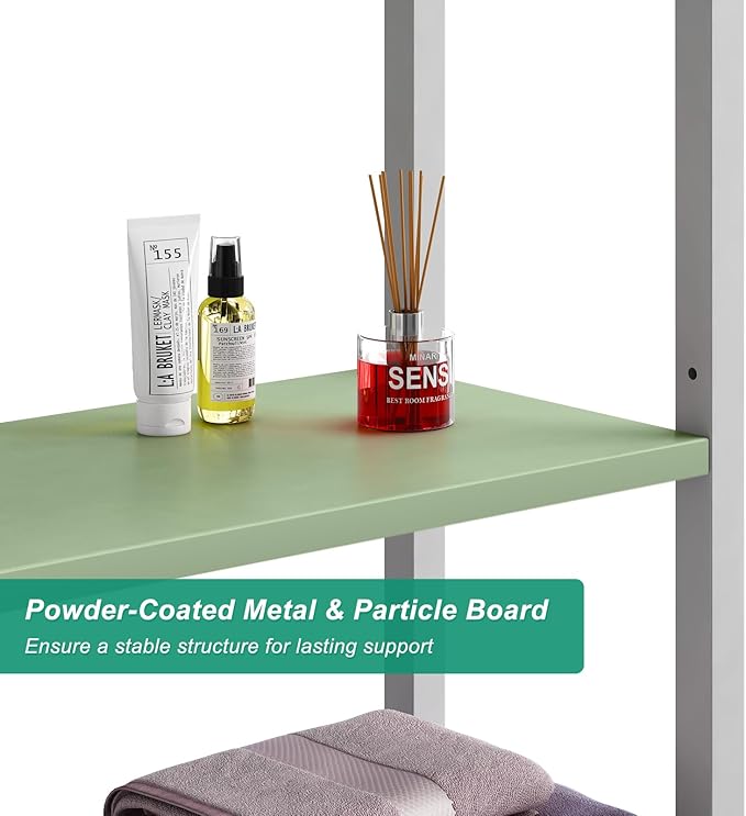 Over-The-Toilet Storage Rack, 4-Tier Bathroom Organizer Shelf Over Toilet with Adjustable Shelf and Basket, Freestanding Space Saver Bathroom Shelves Above Toilet for Room (Avocado Green)