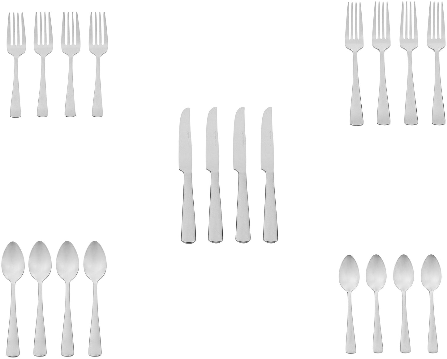 Amazon Basics 20-Piece Stainless Steel Flatware Set with Square Edge, Dishwasher Safe, Simple Design, Service for 4, Silver