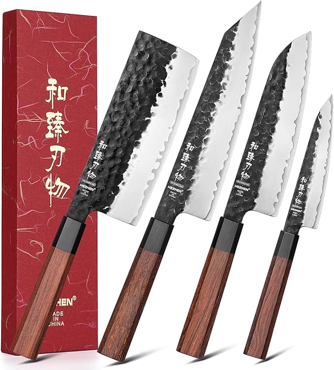 HEZHEN Santoku Knife, 7 Inches, 3 Layers Clad Steel Chef Knife,Professional Japanese Kitchen Knife for Chefs and Home Cooking,Wooden Octagonal Handle