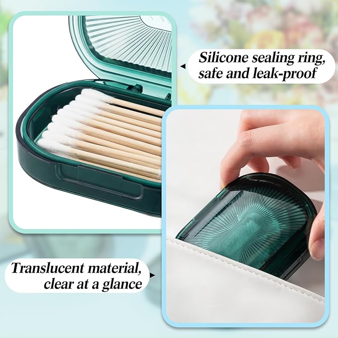 Kigley 4 Pcs Hair Tie Container Small Portable Travel Cotton Swab Holder Dispenser with Lid Plastic Box Storage Containers for Small Items, 3.94 x 2.76 Inch (Green)