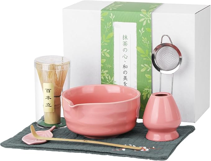 Liyarya Matcha Whisk Sets, 5 Pcs Handmade Ceremony Matcha Kit, Ceramic Matcha Bowl with Spout, Whisk Set for Making Matcha, Gift for Lover, Family, Friends, Tea Enthusiasts