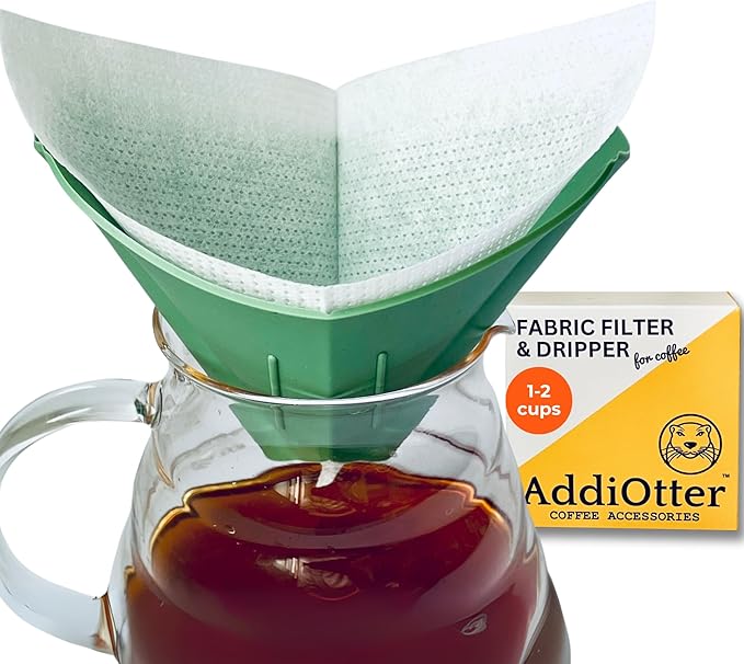 AddiOtter Pour-over Coffee Set for Home/Outdoor Adventures, Includes 80 Disposable Fabric Filters & 1 Dripper, Brew for 1-2 Cups, Enhanced Extraction Filters for Brewing Smooth & Flavorful Coffees
