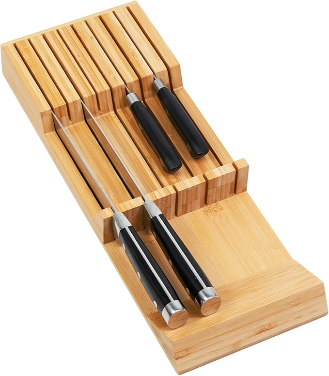 Utoplike In-Drawer Knife Block Bamboo Drawer Organizer, 12 Knives Holder