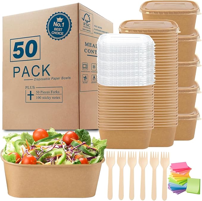 50 Pack 29Oz Disposable Food Containers with Lids Meal Prep Containers