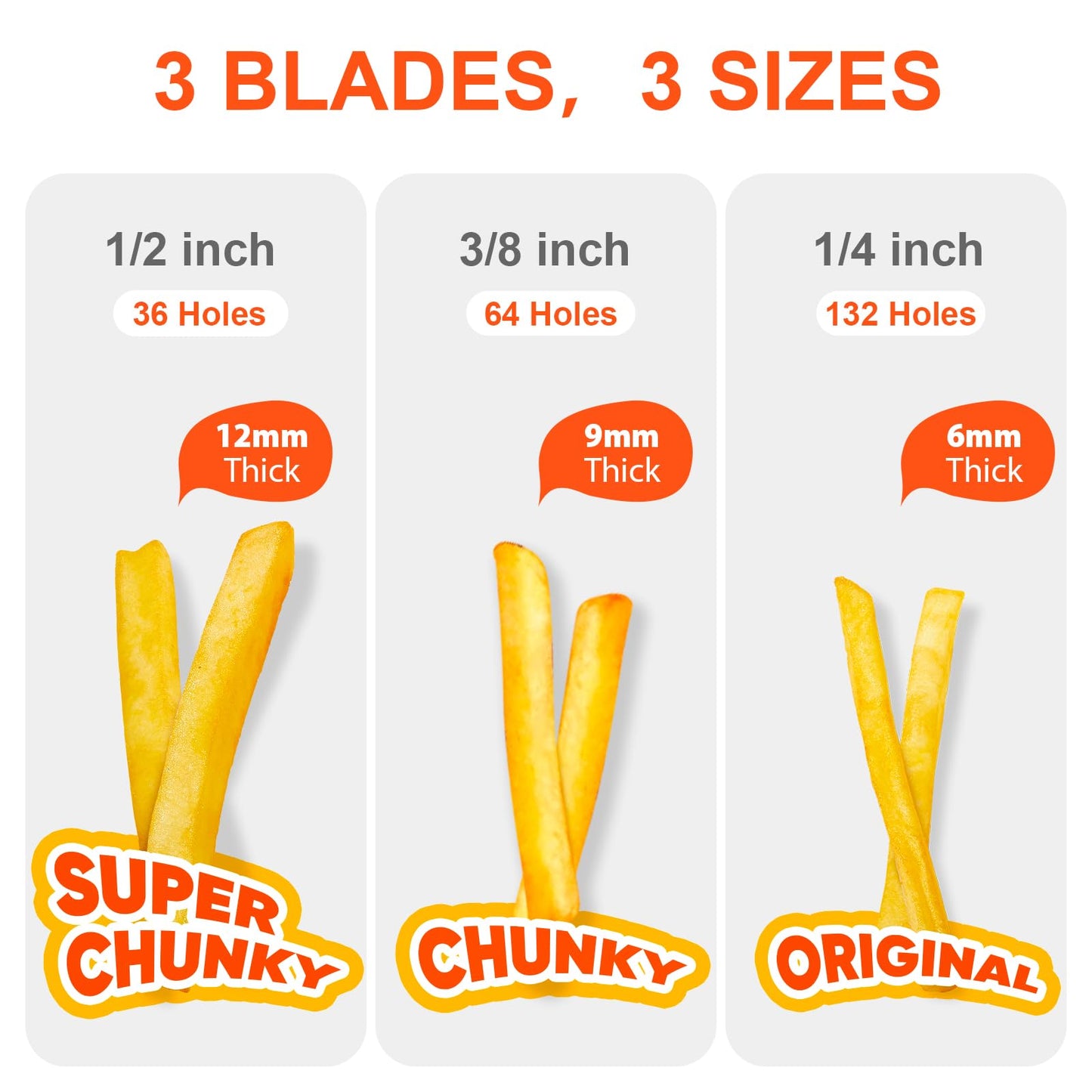 Potatoes French Fry Cutter with 2 Stainless Steel Blades (1/2 '' & 1/4 '')