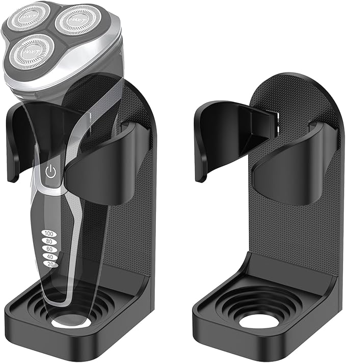 Adjustable Electric Shaver Holder Wall Mount, 2-Pack Nailless Glue Razor Holder, Electric Toothbrush Holder, White Bathroom Shower Electric Shaver Holder