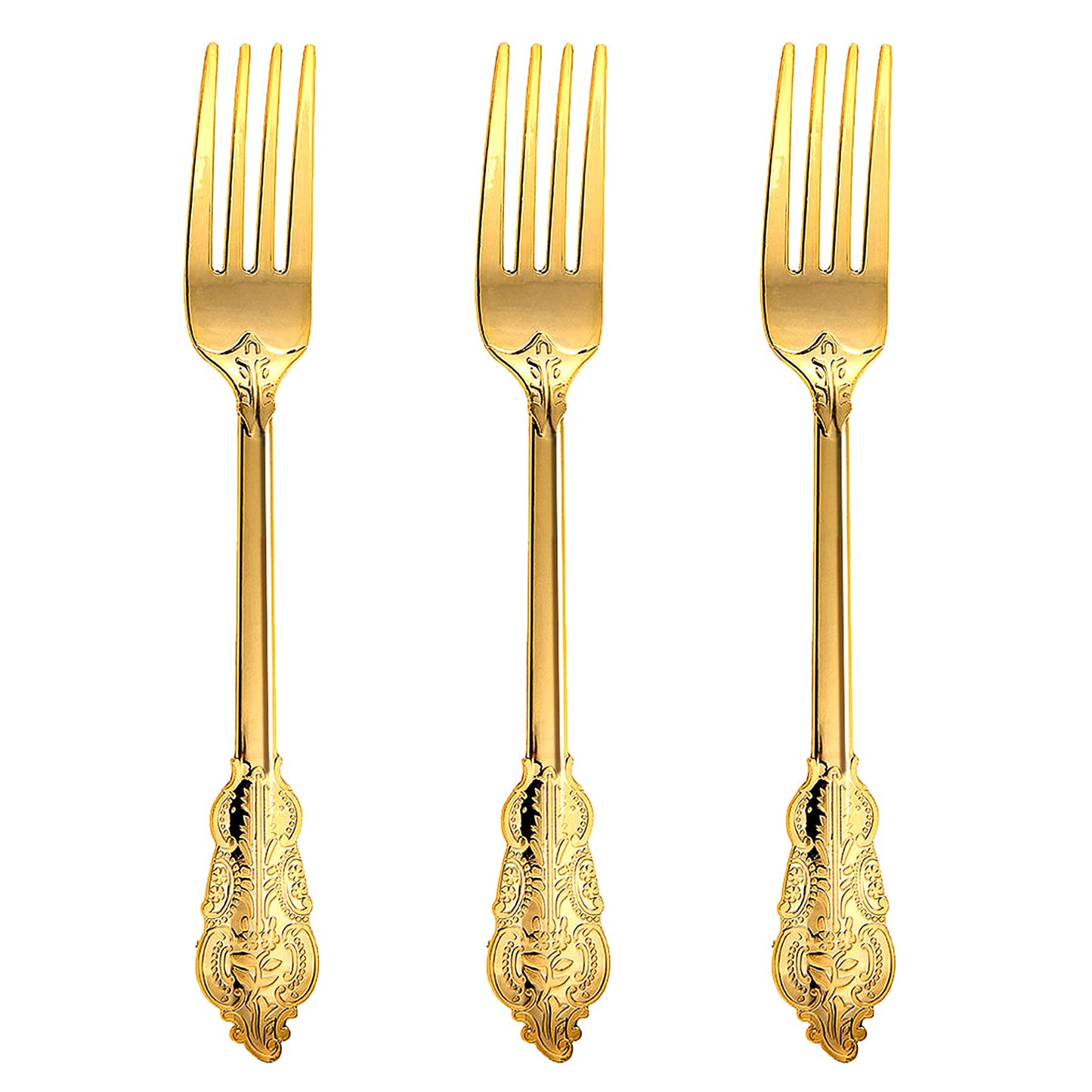 N9R 200PCS Gold Plastic Spoons and Forks, Heavy Duty Vintage Silverware