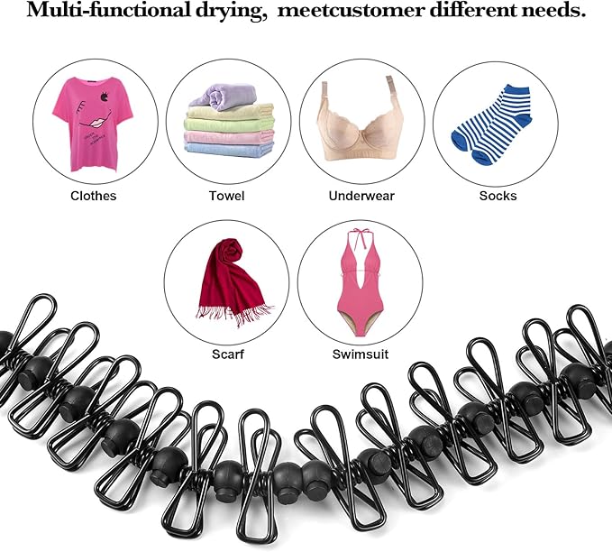 HAWATOUR Clothesline Camping Essentials, Portable Retractable Clothesline with 12pcs Clothespins Outdoor Camping Accessories Travel and RV Essentials, Black