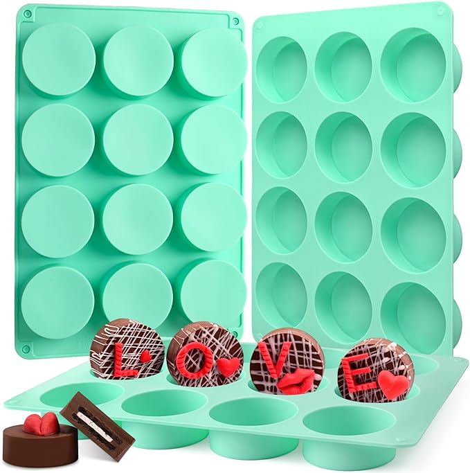 Actvty Round Chocolate Cookie Molds, 3 Pieces 12-Cavity Cylinder Chocolate Silicone Molds for Covered Cookie, Cookies Candy Jelly Mini Cakes and Muffin Baking(Pink)