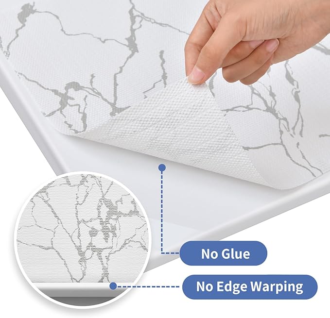 Drawer and Shelf Liner for Kitchen Cabinet: 23.6 in X 30 Ft Non Slip Waterproof Shelf Paper Non Adhesive Refrigerator Liners Silver Marble Easy Liners for Bathroom with Knife Tape Measure