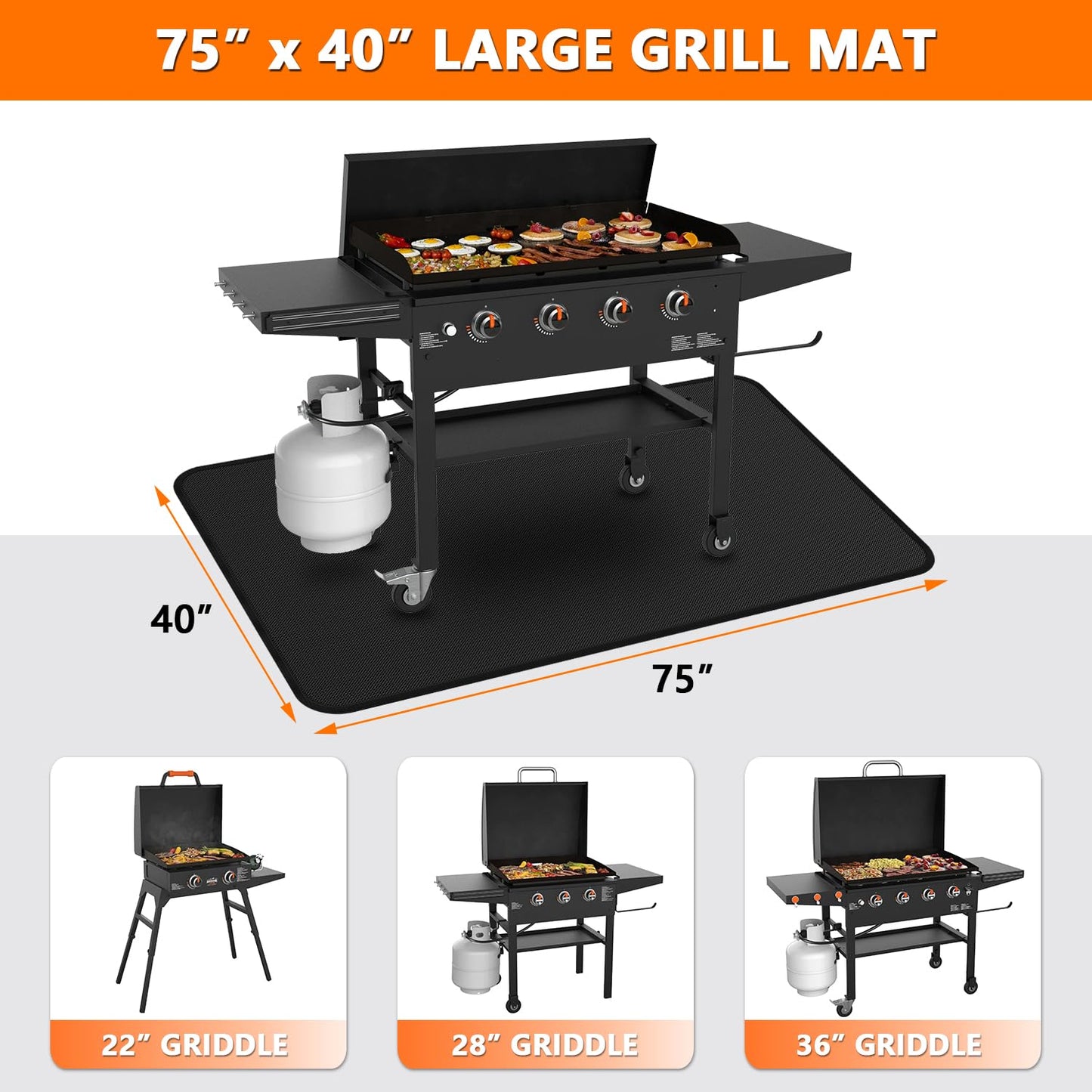 75 x 40 inch Under Grill Mats for Blackstone - Large Fireproof Grill Mat for Deck Protector, Double-Sided Waterproof Oil-Proof BBQ Floor Matt for Blackstone Griddle Accessories