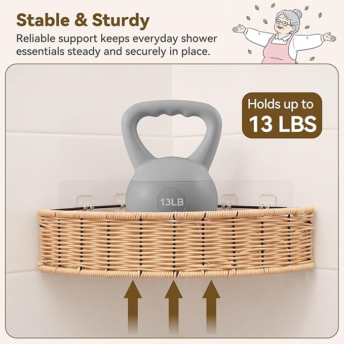 GRANNY SAYS 2 Pack Wicker Corner Shower Caddy Hanging, Shower Shelf for Inside Showers, Adhesive Shelves for Bathroom Organizers and Storage, Bathroom Shelves Wall Mounted for Home Decor, Natural