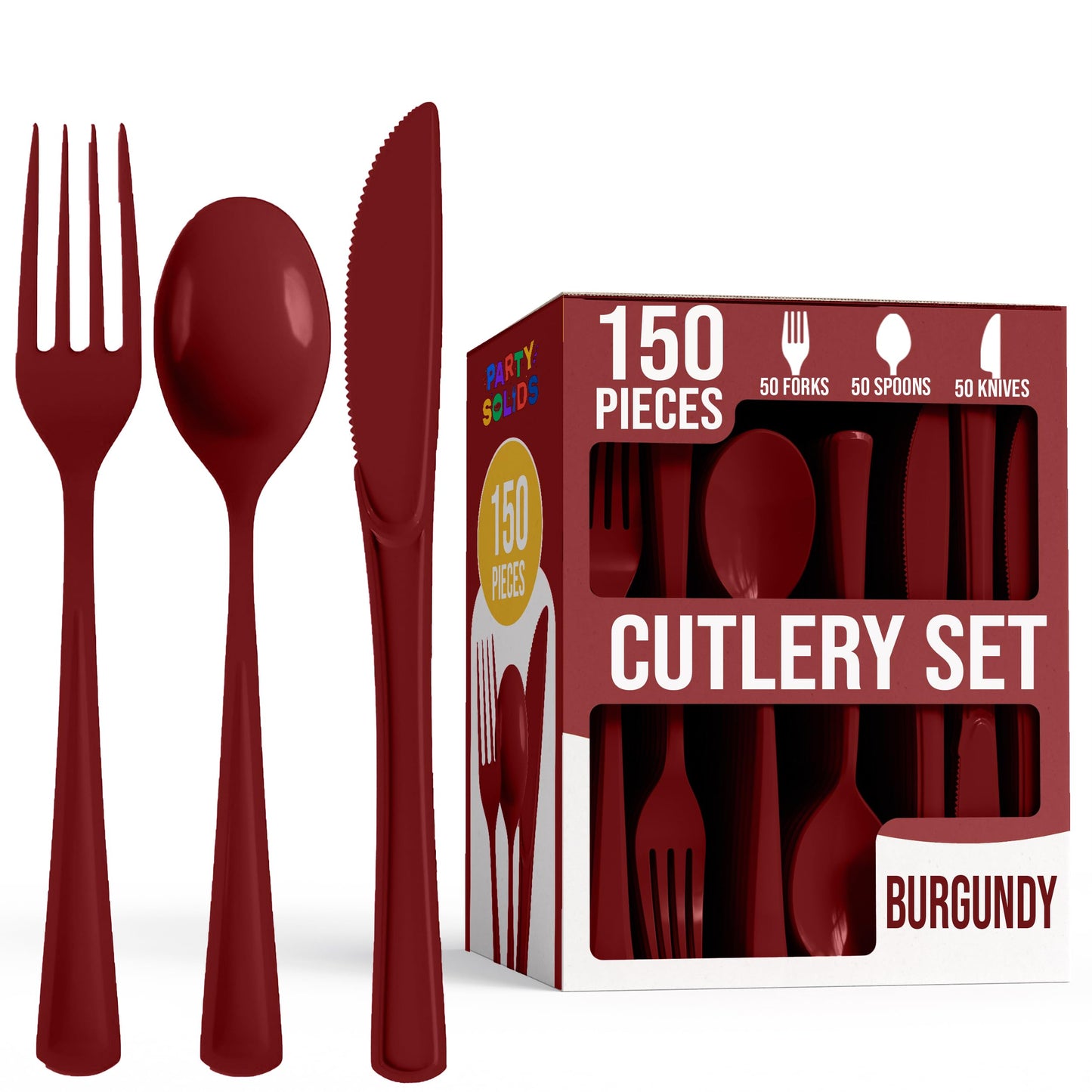 Party Solids Red Plastic Silverware 150 Pcs Red Cutlery Set