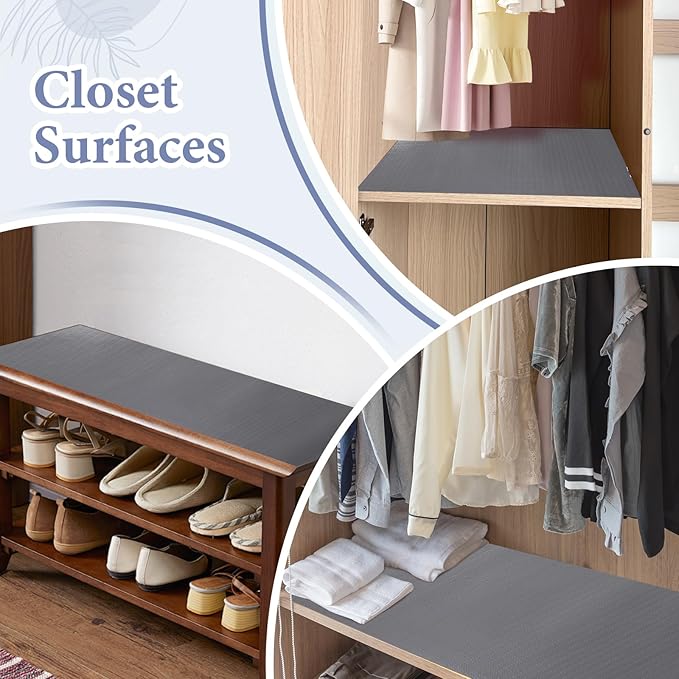 Drawer and Shelf Liner for Kitchen Cabinet: 23in X 20 Ft Non Slip Waterproof Shelf Paper Non Adhesive Refrigerator Liners Gray Easy Liners for Bathroom Cupboard with Knife Tape Measure