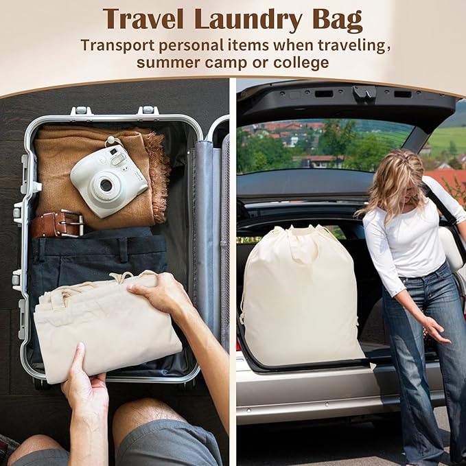 Canvas Laundry Bag 33"Wx 35"H, Thick Canvas Laundry Bag with Handles & Drawstring, Extra Large Heavy Duty Washable Basket Liner Hamper Liner Storage Sack (Beige XL, 1 Pack)