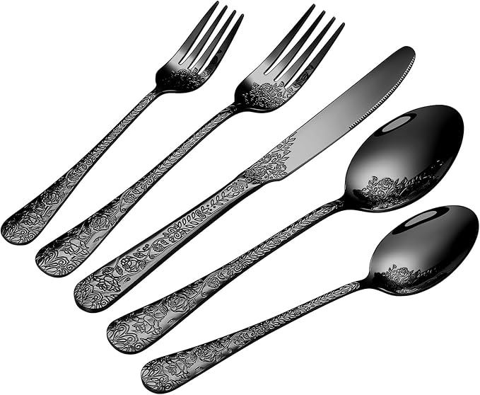 Silverware Set,40-Piece Stainless Steel Flatware Set for 8(Black)