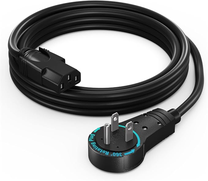 Maximm Monitor Computer Power Cord 8 Ft Flat Plug 360° Rotating PC Cable 3
