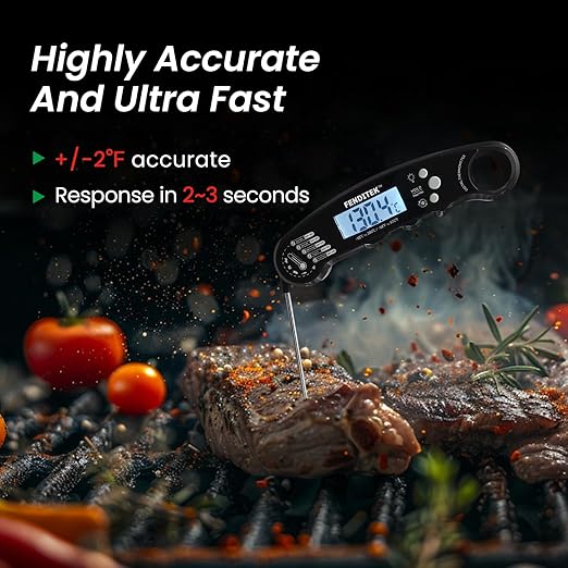 Digital Meat Thermometer, Waterproof Instant Read Cooking Thermometer with LCD Backlight, Magnetic Back for Kitchen, Baking, Sous Vide, Outdoor Grilling,Candy
