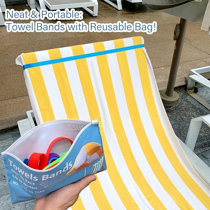 Towel Bands for Cruise & Beach Chairs - Cruise & Beach Pool Chairs Ship Essentials - Must Haves Alternative to Beach Towel Clips - Vacation Towel Bands Accessory Gifts - Thicken Towel Bands 8 PCS