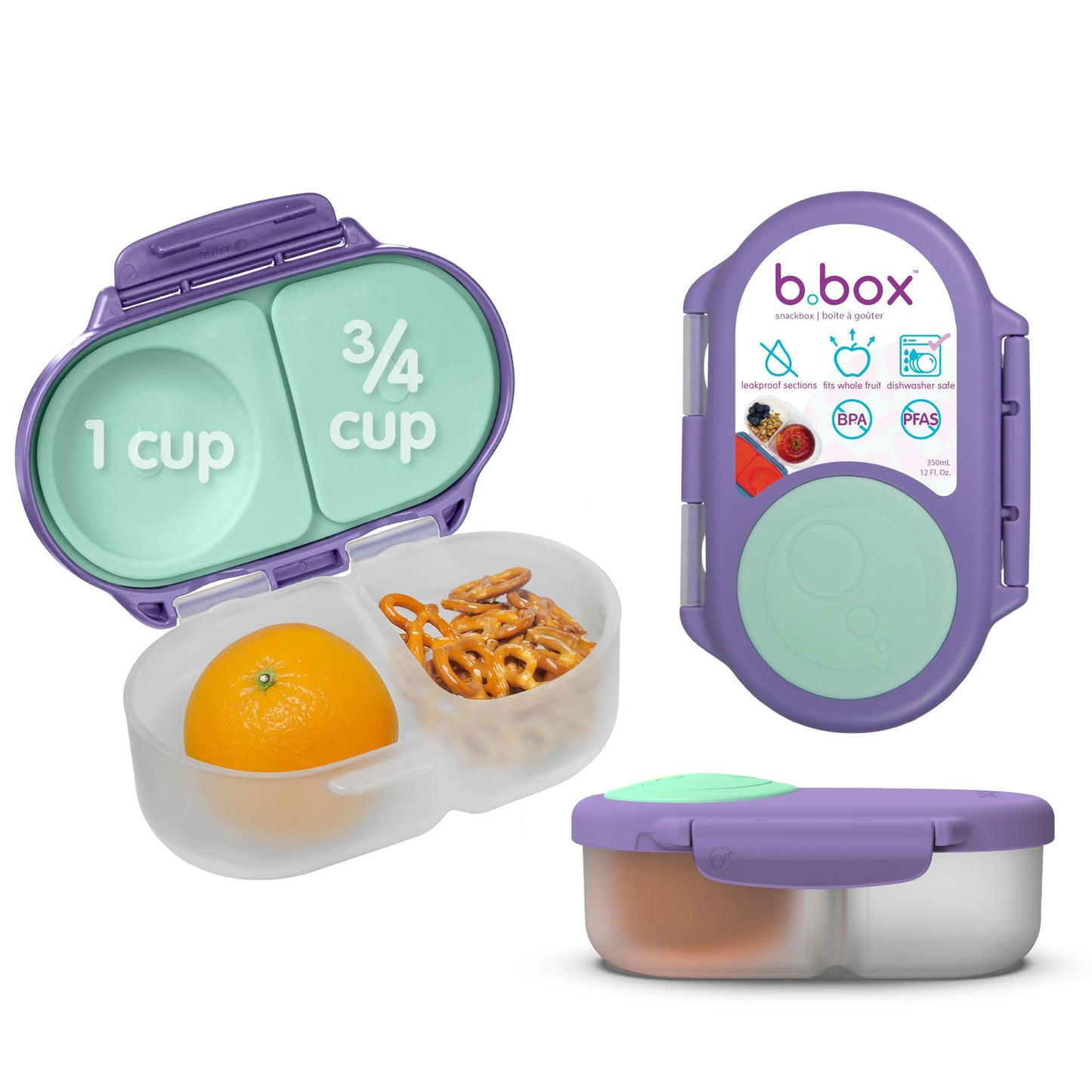 b.box Snack Box 2-Pack, Snack Containers for Kids, 1.75 Cup Kids Lunch Box