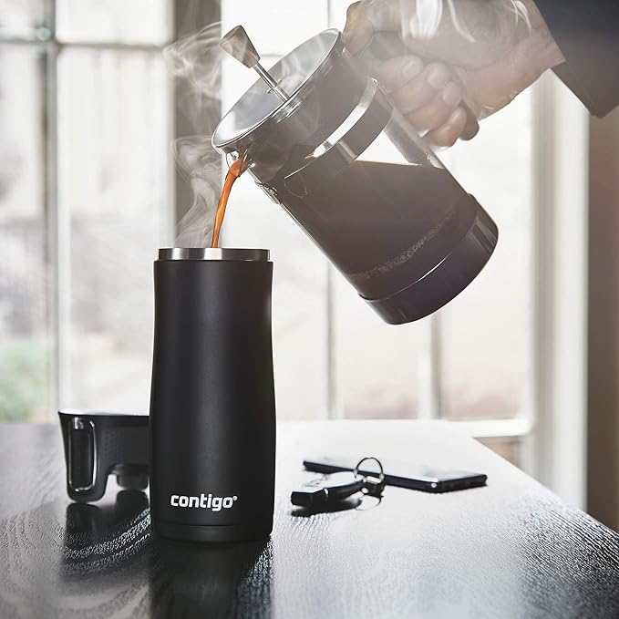 Contigo West Loop Stainless Steel Travel Mug with AUTOSEAL Lid,16oz.,Stainless Steel/Black,(Pack of 4)