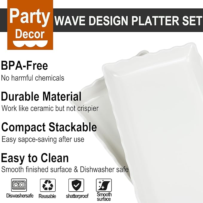 KAQAHIDO 17" x 8" x 1.5" White Serving Tray Set