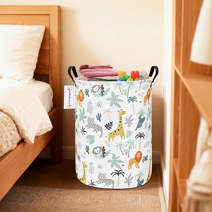 QUEENLALA Large Storage Basket,Laundry Hamper/Bathroom/Home Decor/Collapsible Round Storage Bin,Boys and Girls Hamper/Boxes/Clothing(Round-Animal)