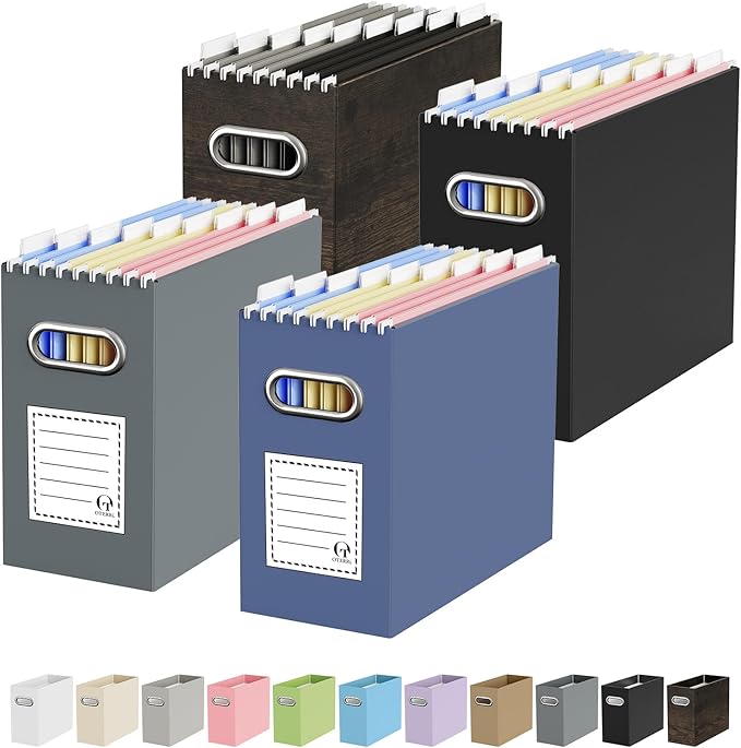 Oterri Cardboard File Organizer Box for Hanging File Folders Letter Size,File Box for Computer Desk,File Cabinet,Working Home,Office,Classroom (Assorted Colors, Letter Size - 4 Packs)