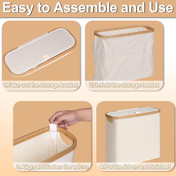 efluky Toilet Paper Basket 28L, Toilet Paper Holder with Lid for Bathroom, Free Standing Storage Organizer Holds Up to 9-12 Rolls (Beige, 1) (Pack of 2)
