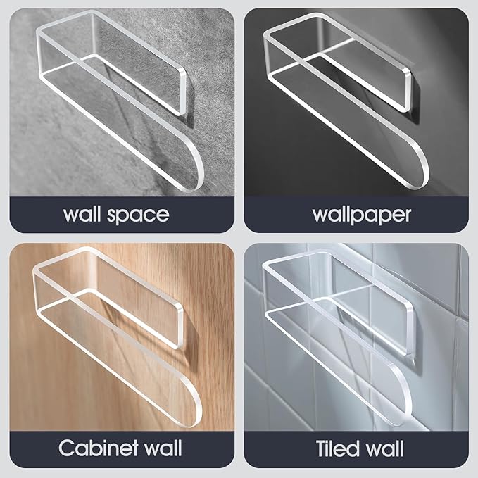 Taozun Hand Towel Holder - Clear Towel Rack for Bathroom, Adhesive Towel Bar Stick on Kitchen Wall, Acrylic Towel Rail No Drill Towel Holder, 2 Packs