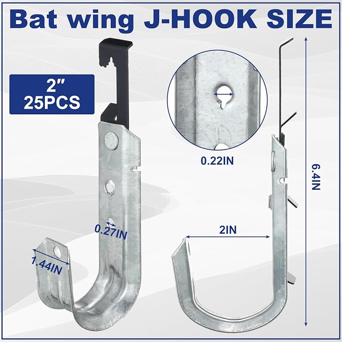 Zonon 25 Pcs J Hooks for Hanging Metal J Hook Hangers Cable Support