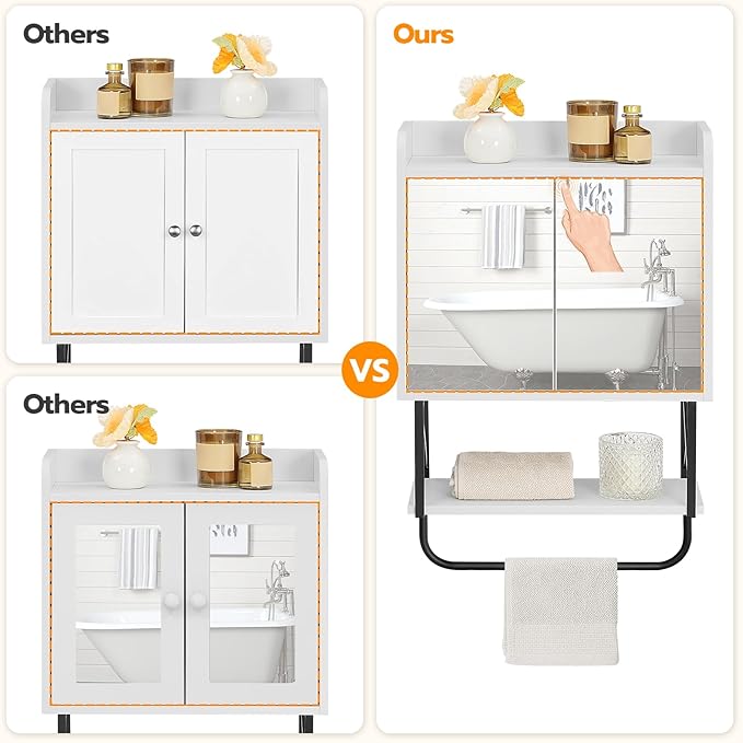 HOOBRO Medicine Wall Cabinet with Mirror, Bathroom Storage Cabinet with Hidden Space and Towel Bar, Double Mirrored Doors, Detachable Shelf, for Bathroom, Living Room, White BW41CW01