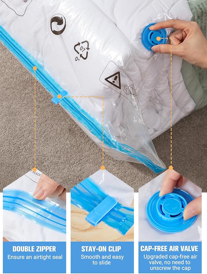 Vacuum Storage Bags with Electric Air Pump, New Air Valve Combo 28 Pack Compression Bag, Space Saving Vacuum Sealer Bag for Clothes, Blanket, Duvets, Pillows, Comforters, Travel, Two Compressing Ways