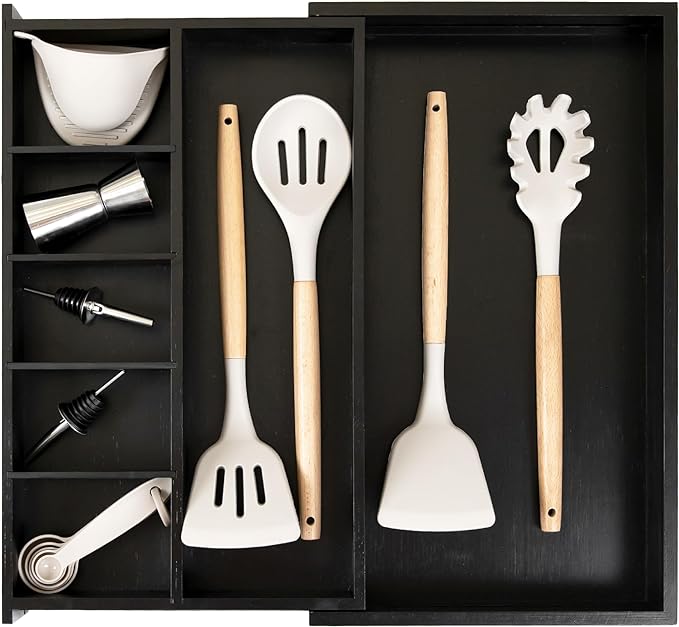KitchenEdge Utensil & Junk Drawer Organizer, 19-33 in, White Bamboo