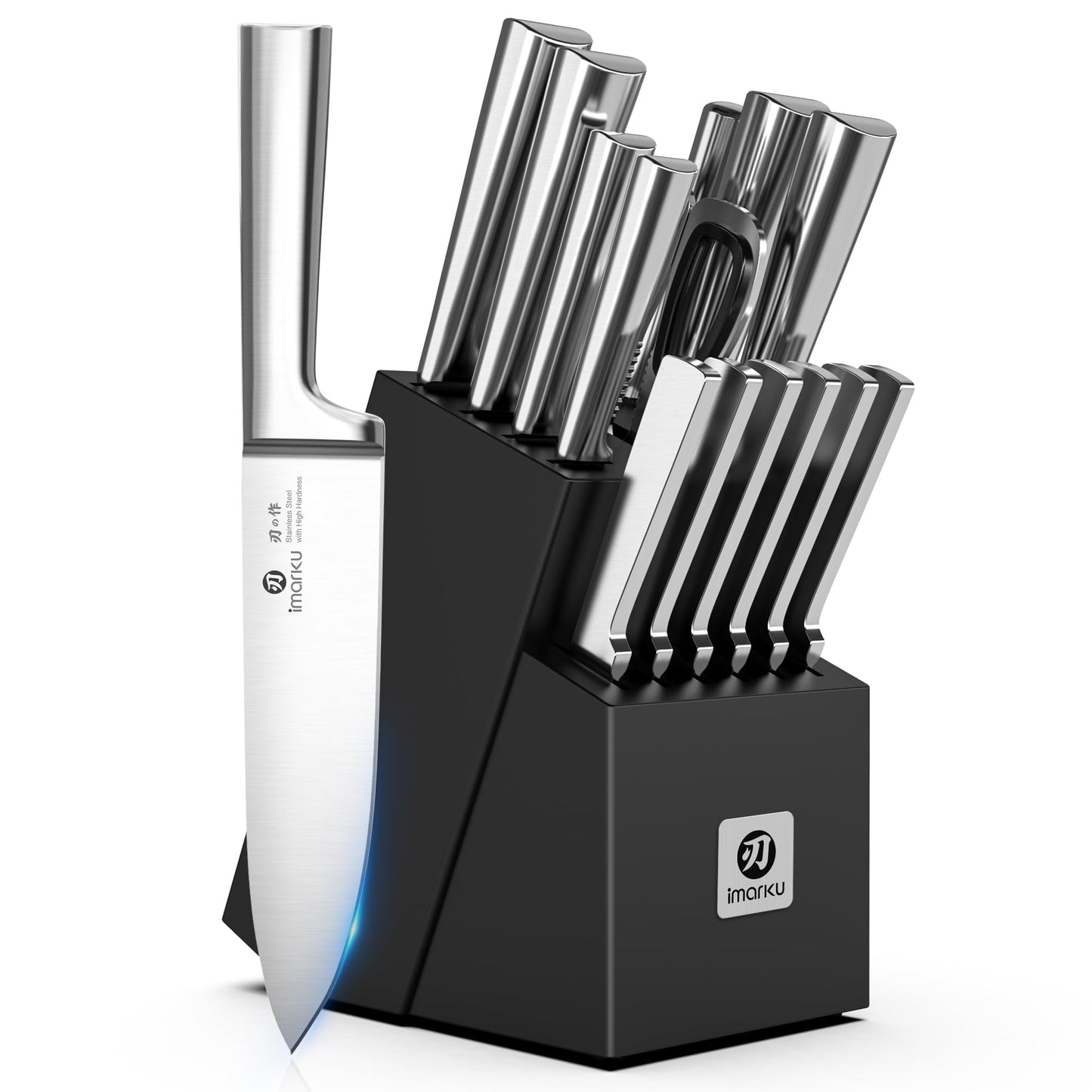 imarku Knife Set - 15PCS Kitchen Knife Set Japanese High Carbon Stainless Steel Knives Set for Kitchen, Dishwasher Safe Ultra Sharp Professional Chef Well Balance Utility Knives, Black