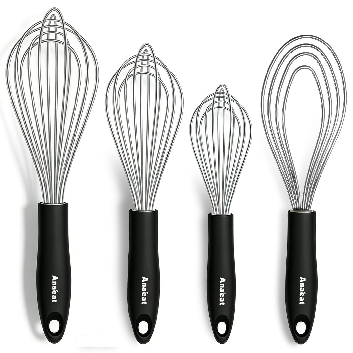 Anaeat Silicone Balloon Whisk, Perfect for Non-Stick Cookware, Milk and Egg Beater Blender, Heat Resistant Kitchen Whisks for Whisking, Cooking, Baking, Beating, Frothing & Stirring (Black)