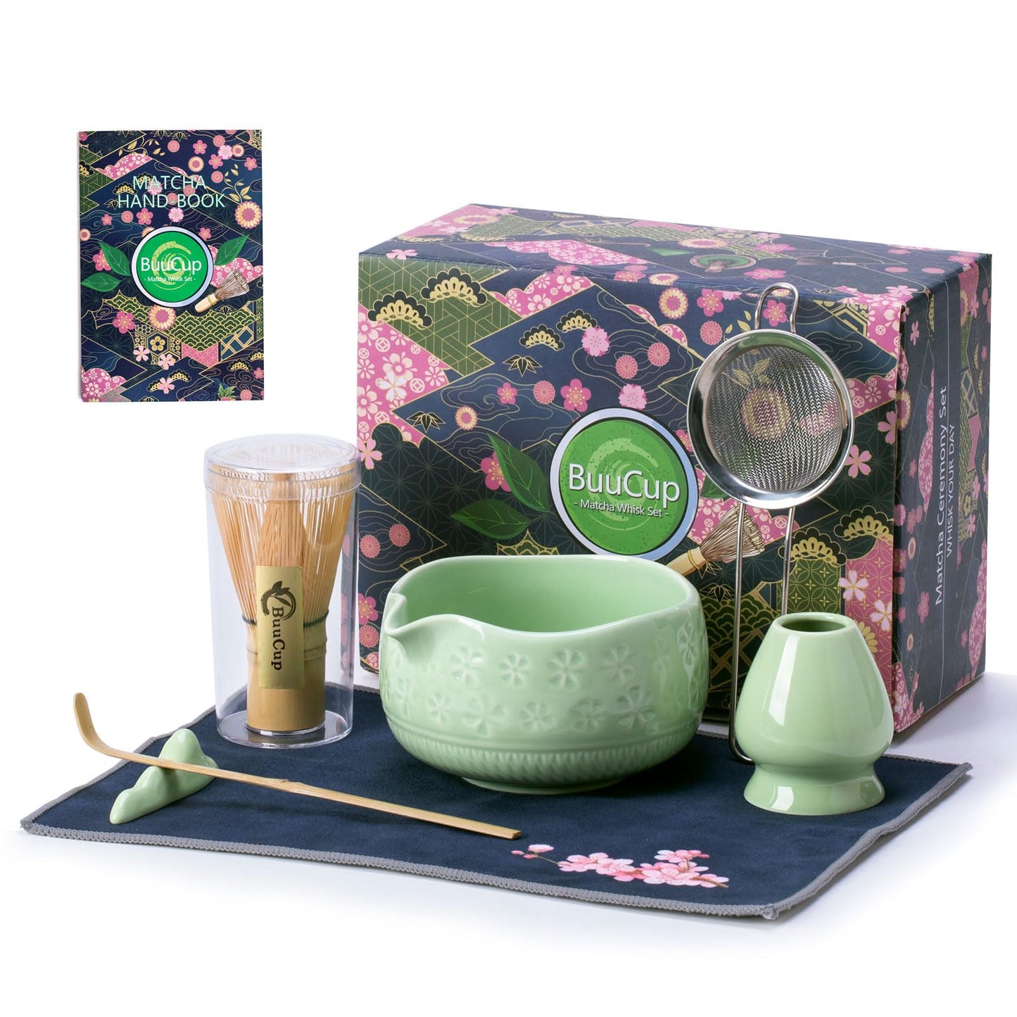 Buucup Matcha Whisk Set, Ceramic Kit with Bowl & Bamboo Accessories