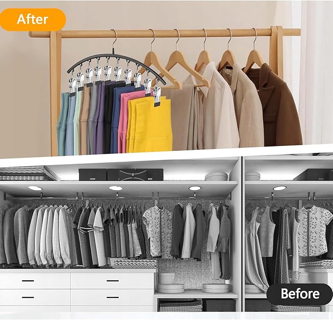 Legging Hangers for Closet Organizer, Hat Hangers for Closet 4 Pack with 10 Clips Holds 20 Leggings, Legging Hanger, Pants Storage Organizer Suitable for Socks, Panties, Underwear, Pants (4-Black)
