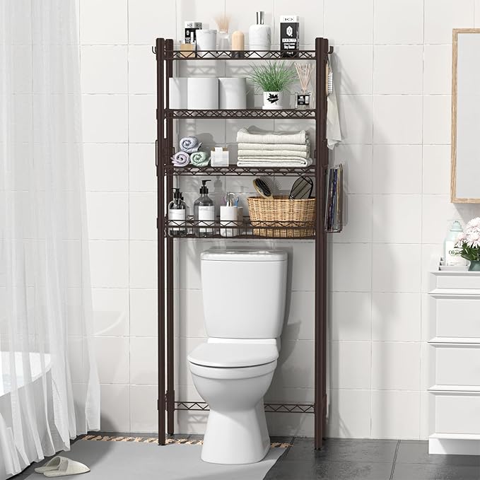 Over Toilet Storage Shelf, 4-Tier Bathroom Organizer Storage Shelves Over The Toilet, Adjustable Over The Toilet Shelf Above Toilet Rack Freestanding Bathroom Space Saver Over Toilet, Espresso
