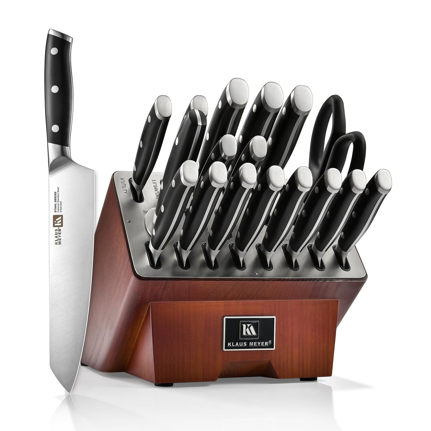 Klaus Meyer Stahl 19-Piece German Steel Kitchen Knife Block Set (White)