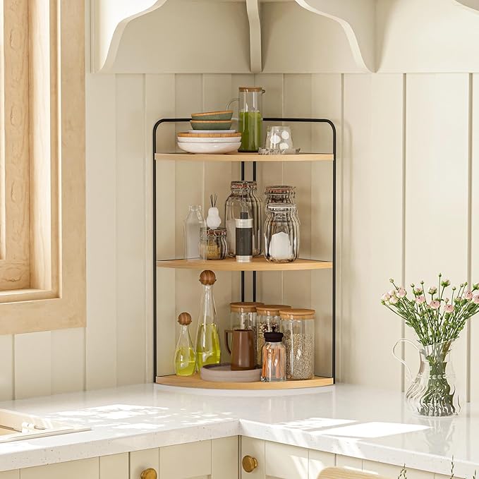 Bathroom Counter Organizer,Countertop Organizer,Vanity Organizers,Bathroom Storage,Bathroom Sink Caddy,Counter Shelf,Corner Counter,Corner Shelves(Black-Burlywood)