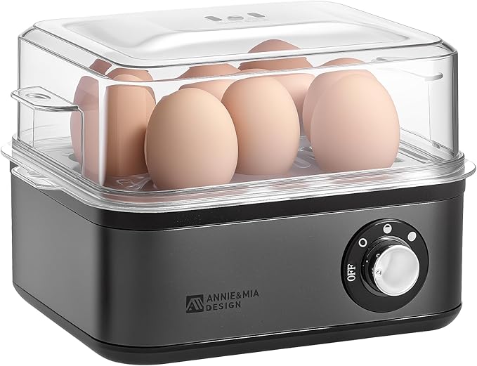 Annie & Mia Design Stainless Steel Electric Rapid Egg Cooker, 8 Egg Capacity 500W, Soft/Medium/Hard Boiled Egg Boiler Poacher Steamer Omelet Maker, BPA-Free Auto Shut-Off, with Recipe Guide Book