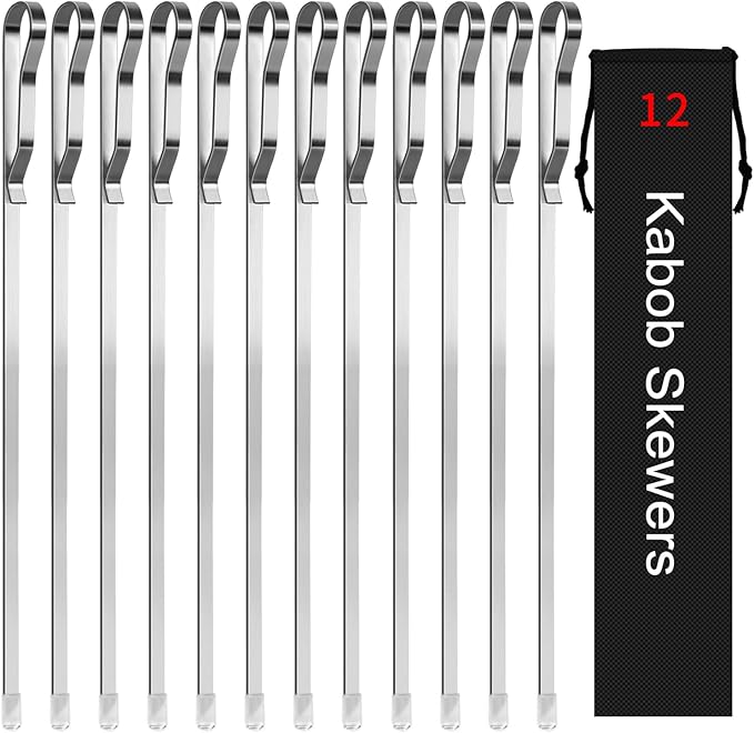 Kabob Skewers Stainless Steel Long BBQ Barbecue Skewers, Flat Metal Kebob